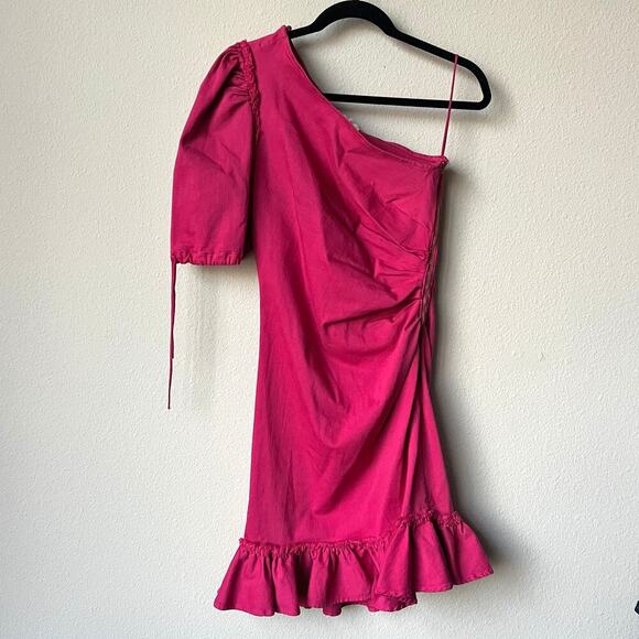 JONATHAN SIMKHAI Pink One Shoulder Denim Mini Dress Size 8 - Picture 2 of 7